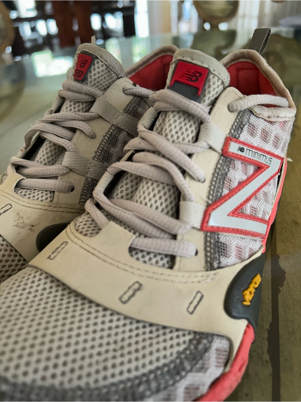 New Balance Gray & Coral Mesh Trail Sneakers ladies, size 8